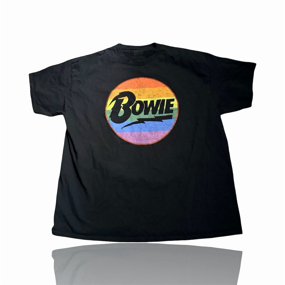 David Bowie T-Shirt Mens 2XL Black Pride Rainbow Circle Logo Graphic Crew
